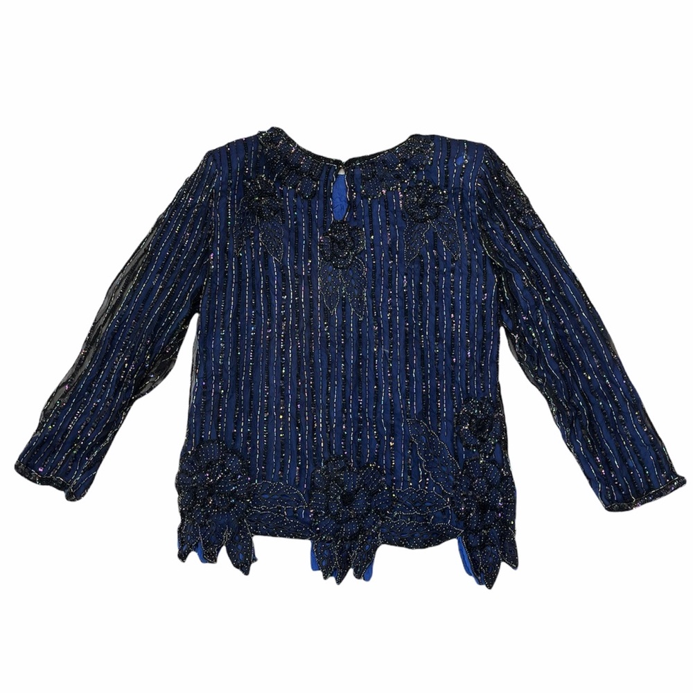 Cache | Blue Fully Beaded Sequin Embellished Top - image 3
